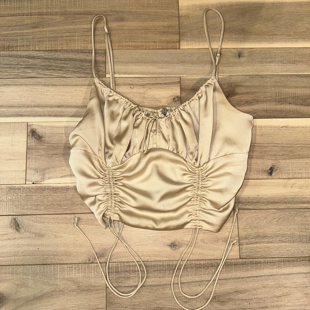 Elegant Beige Ruched Satin Cami Top